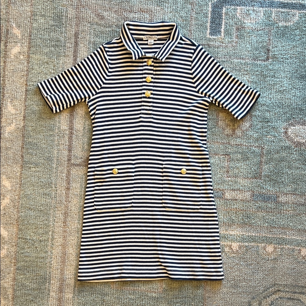 Crewcuts Striped Polo Dress with gold Buttons